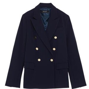 Zara Double Breasted Blue Blazer Gold buttons